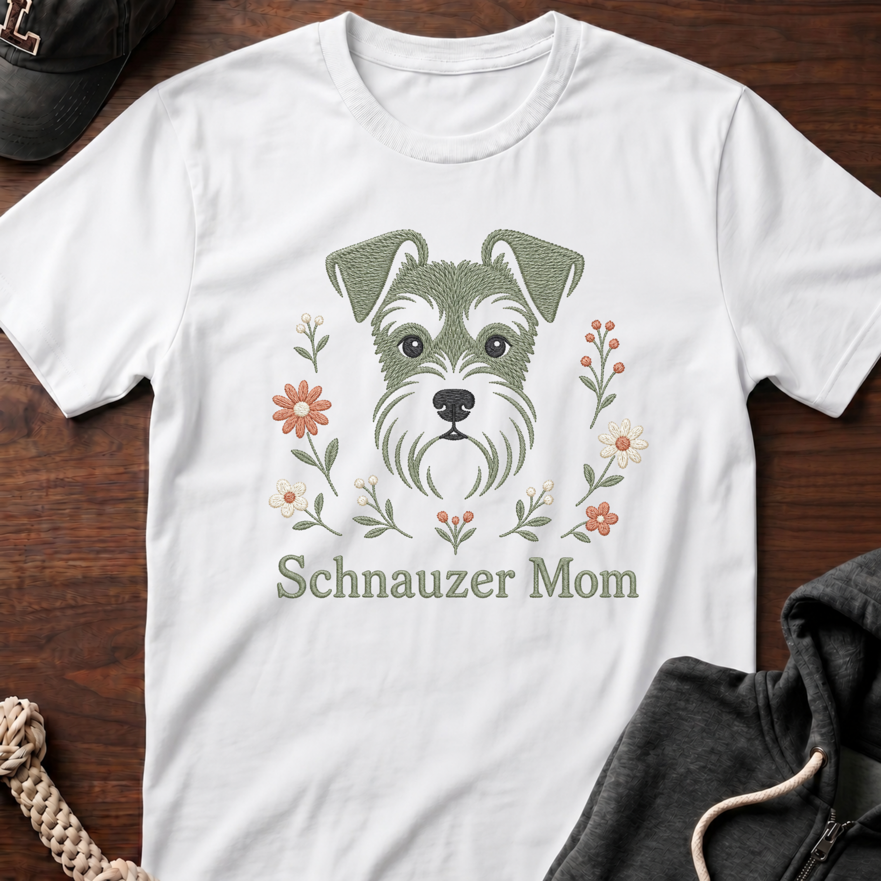 Schnauzer Mom Emb T-Shirt