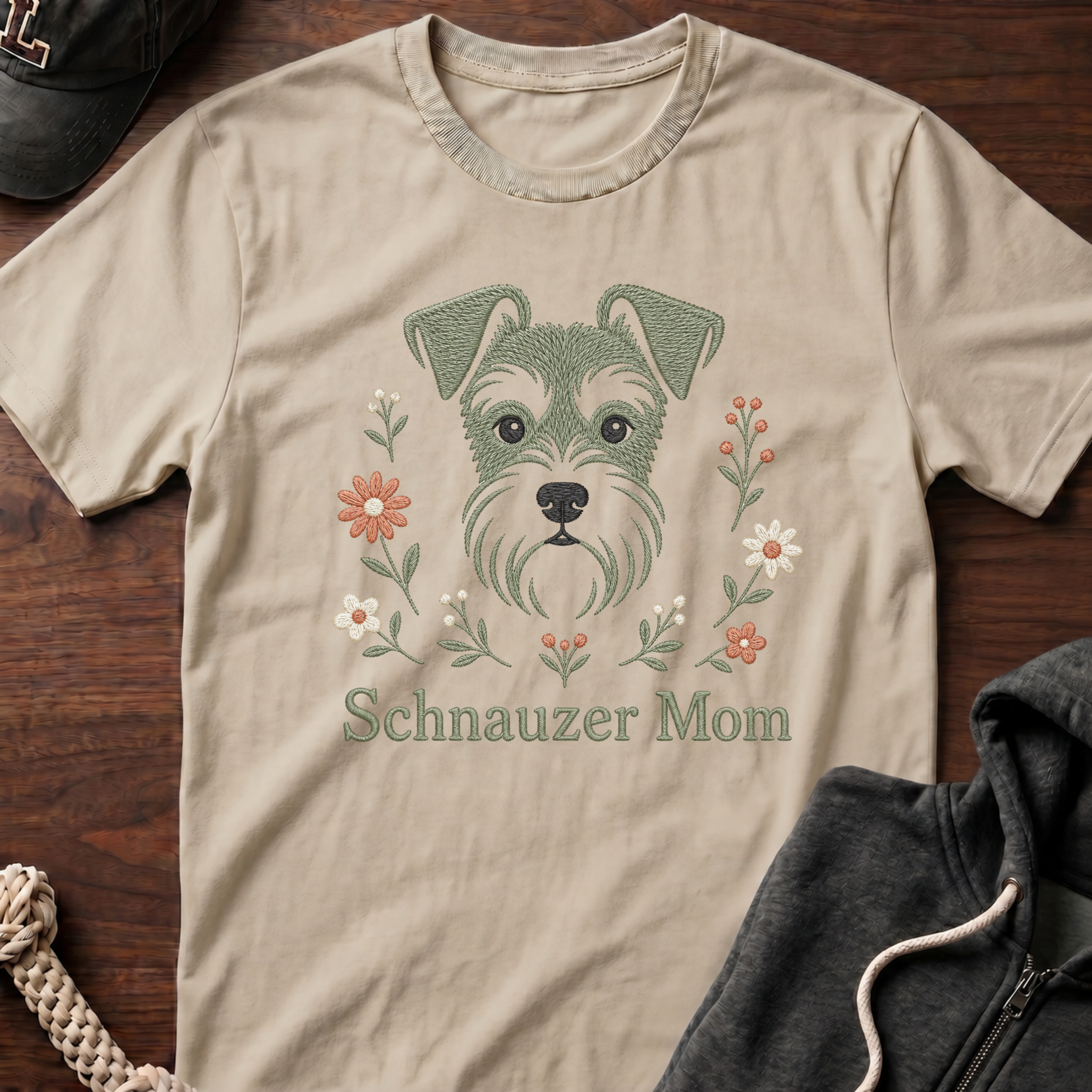 Schnauzer Mom Emb T-Shirt
