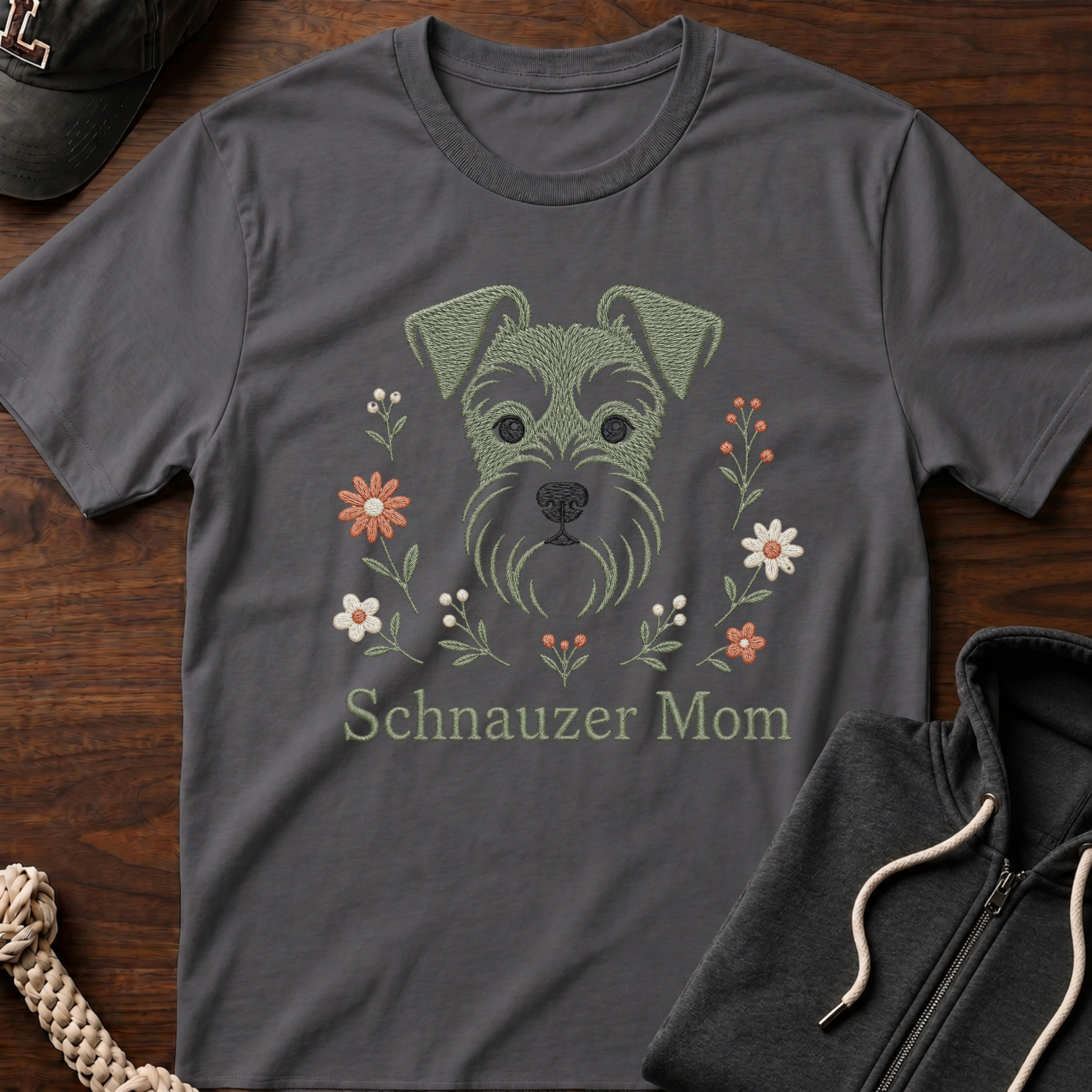 Schnauzer Mom Emb T-Shirt